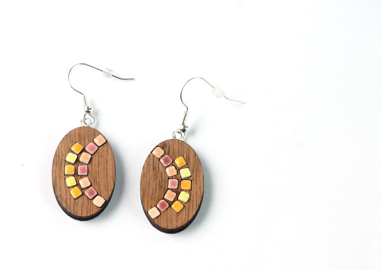 Earring wood and ceramic inlay