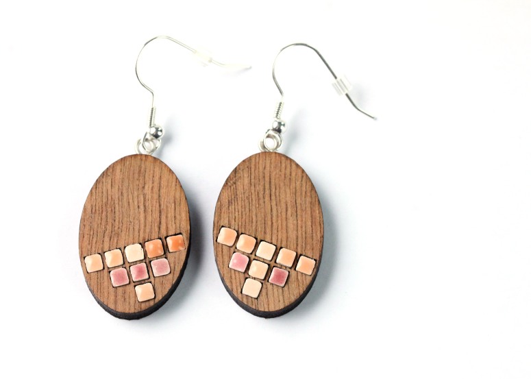 Earrings - wood and ceramic inlay
